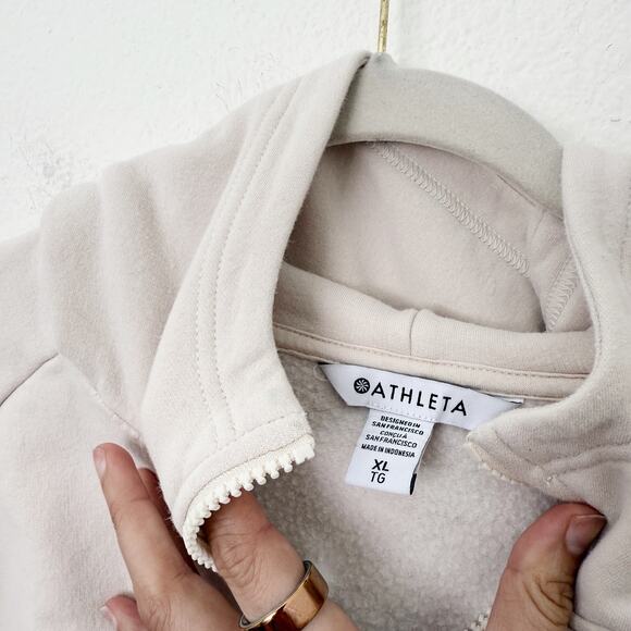 [Athleta] Bone Cream Forever Fleece 1/2 Zip Cropped Hoodie Long Sleeve Size XL - Picture 12 of 13